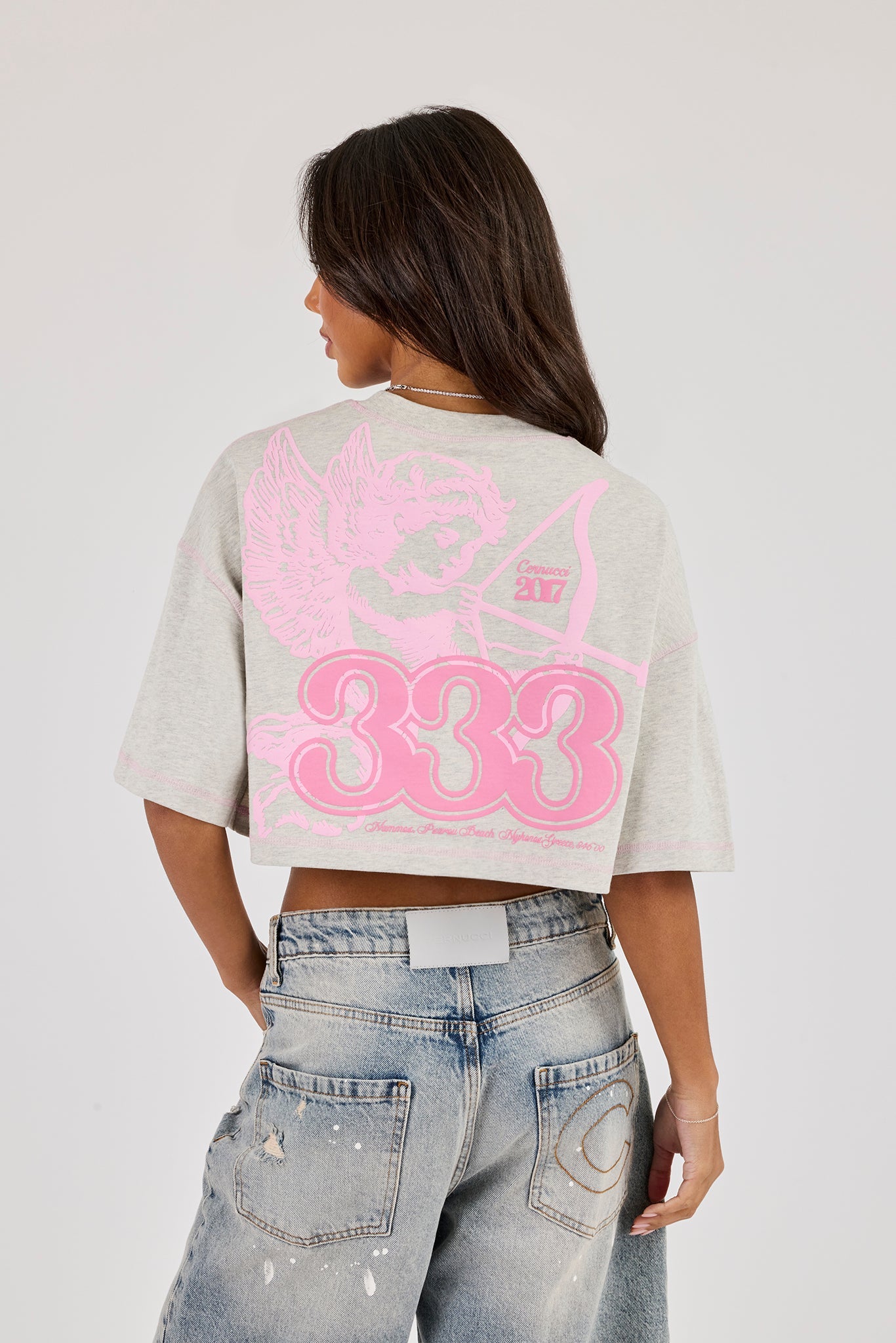 333 Cherub Cropped T-Shirt - Ash Grey