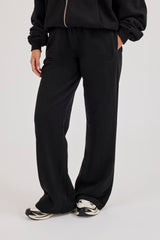Embroidered Wide Leg Jogger - Black