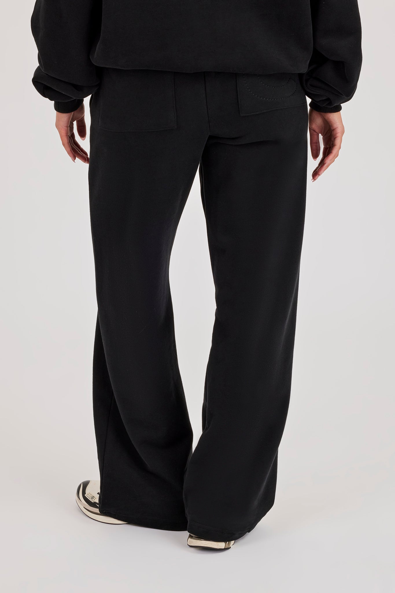 Embroidered Wide Leg Jogger - Black
