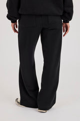 Embroidered Wide Leg Jogger - Black