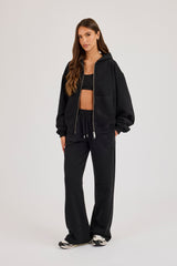 Oversized Zip Through Hoodie - Black