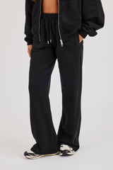 Embroidered Wide Leg Jogger - Black