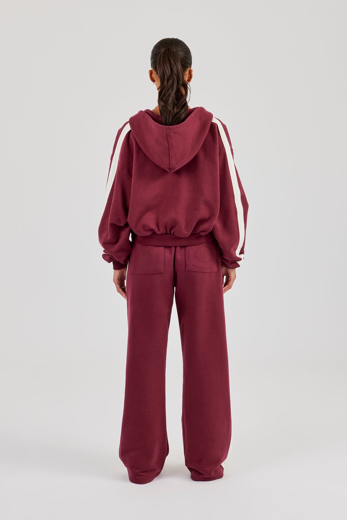 Rhone Alpes Boxy Zip Through Hoodie & Wide Leg Jogger - Burgundy