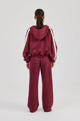 Rhone Alpes Boxy Zip Through Hoodie & Wide Leg Jogger - Burgundy