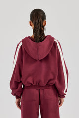 Rhone Alpes Boxy Zip Through Hoodie - Burgundy