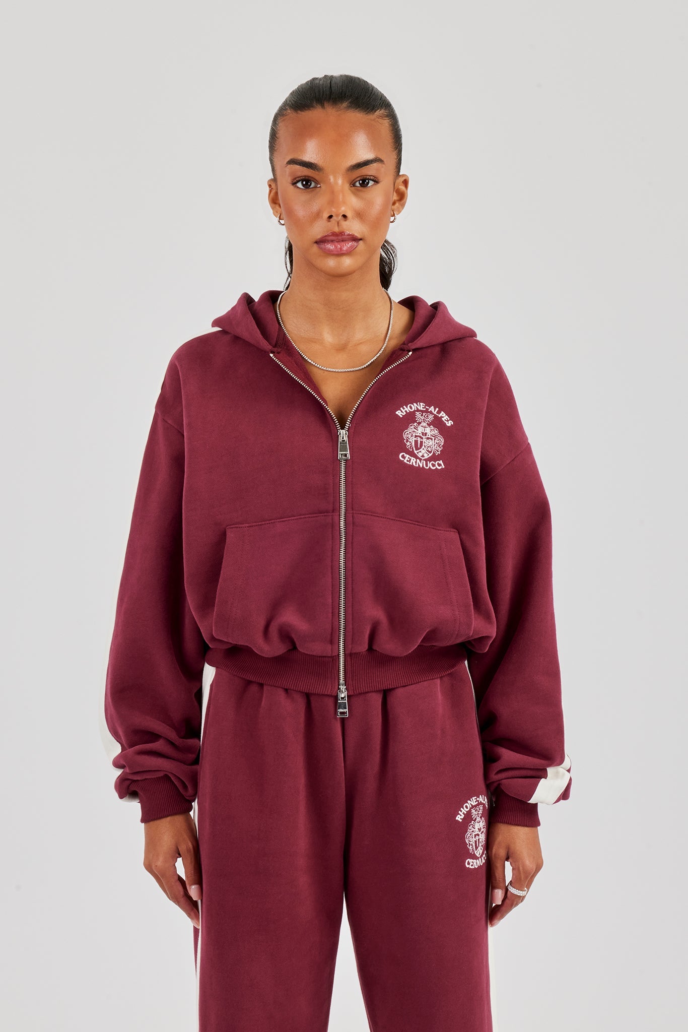 Rhone Alpes Boxy Zip Through Hoodie - Burgundy