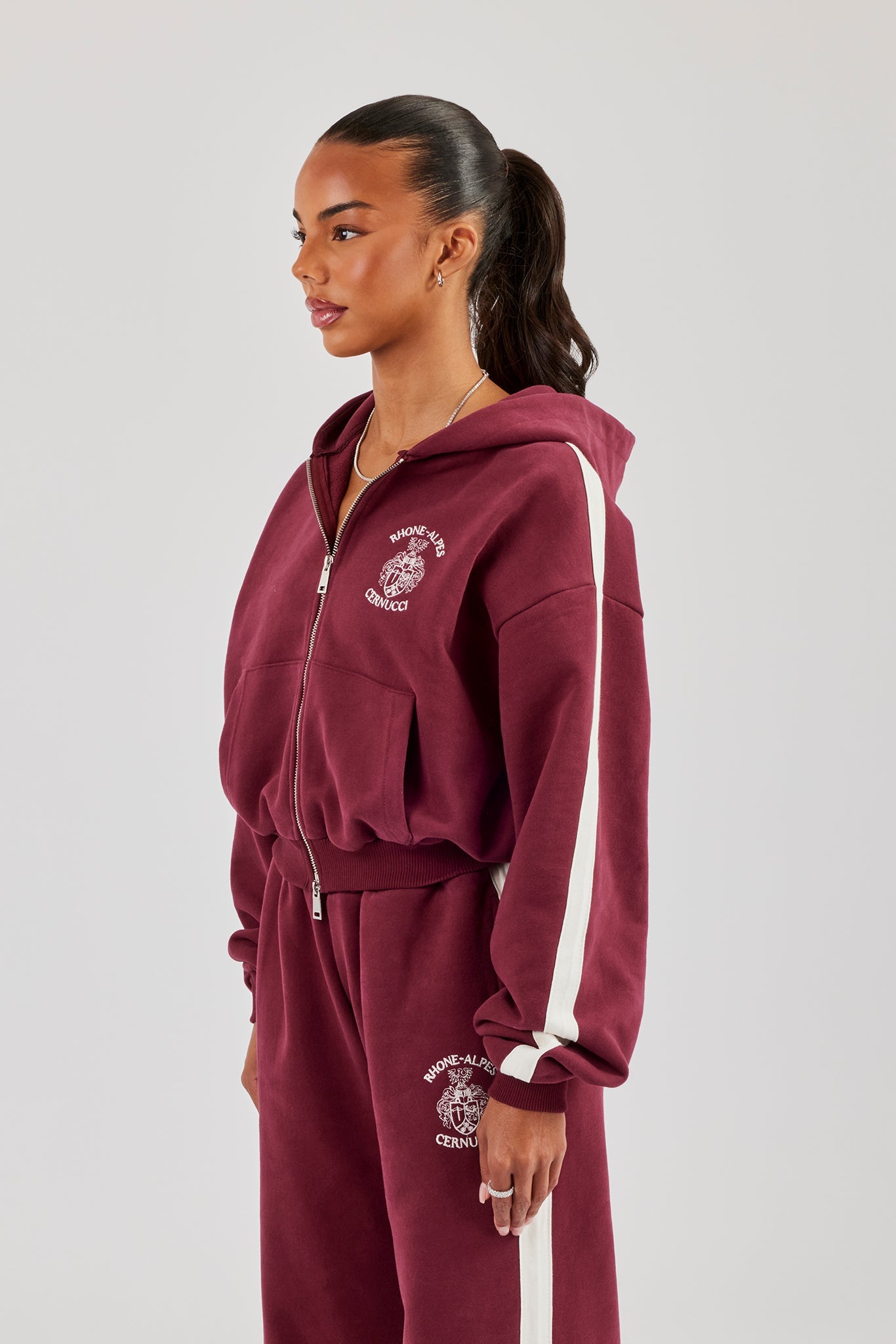 Rhone Alpes Boxy Zip Through Hoodie - Burgundy