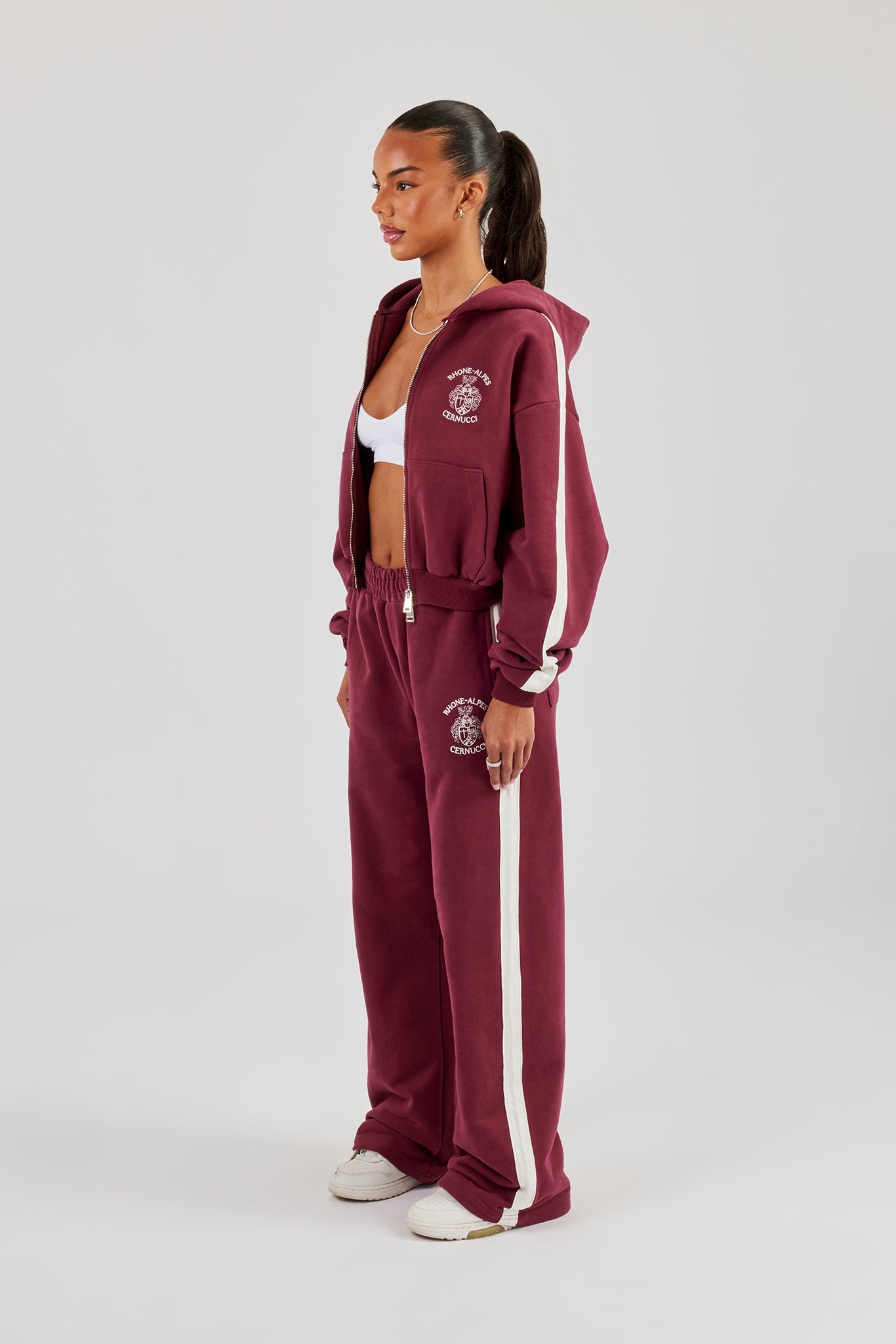 Rhone Alpes Boxy Zip Through Hoodie & Wide Leg Jogger - Burgundy