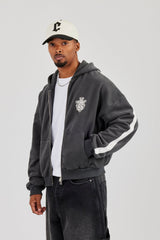 86 Taping Boxy Zip Through Hoodie - Charcoal