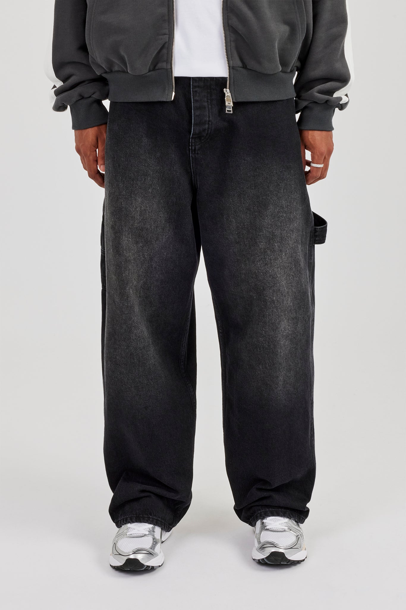 Super Baggy Carpenter Detail Jeans - Washed Black