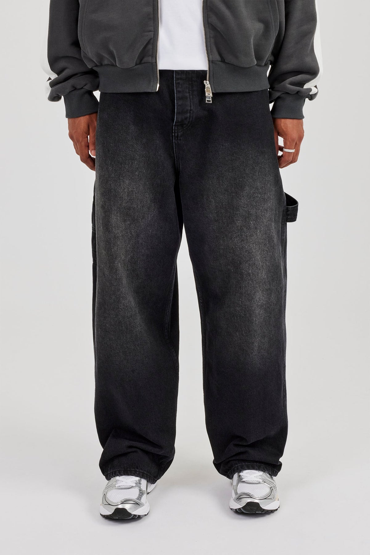 Super Baggy Carpenter Detail Jeans - Washed Black | Mens Denim 