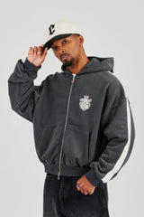 86 Taping Boxy Zip Through Hoodie - Charcoal