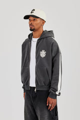 86 Taping Boxy Zip Through Hoodie - Charcoal