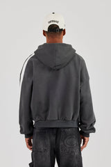 86 Taping Boxy Zip Through Hoodie - Charcoal