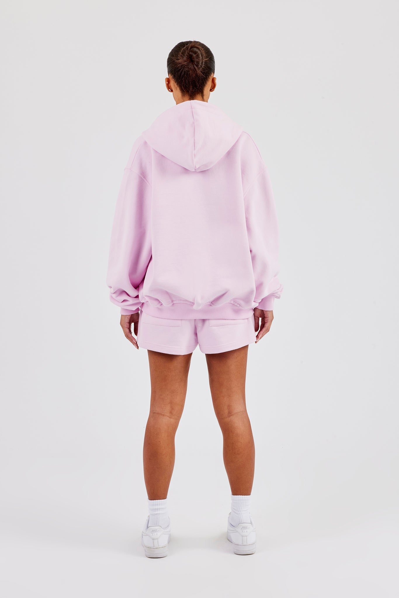 Oversized Zip Through Hoodie & Short - Pink
