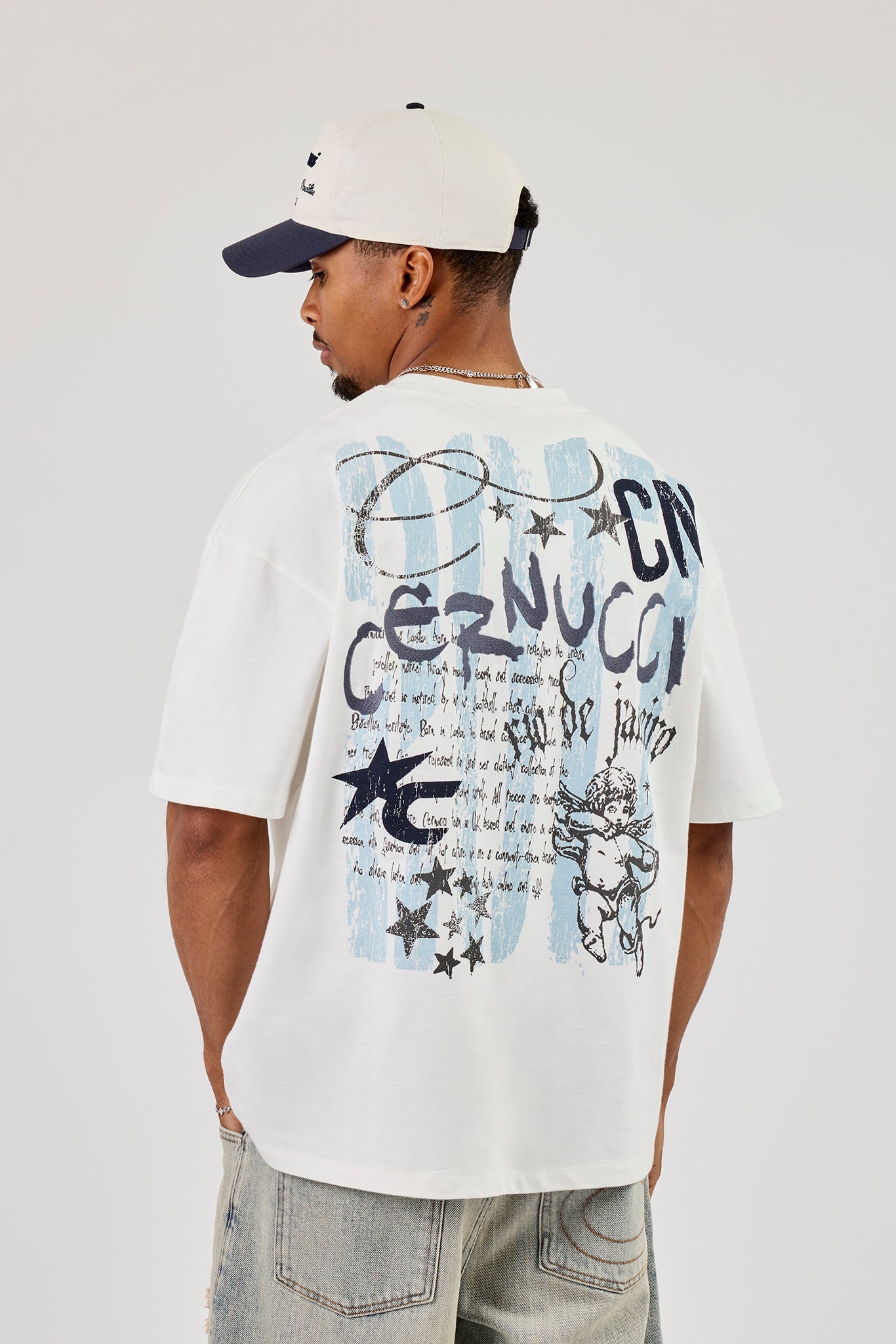 Cherub Chain Stitch Oversized T-Shirt - Off White