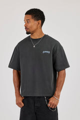 Cherub Back Print Boxy T-Shirt - Charcoal