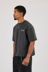 Cherub Back Print Boxy T-Shirt - Charcoal