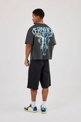 Cherub Back Print Boxy T-Shirt - Charcoal