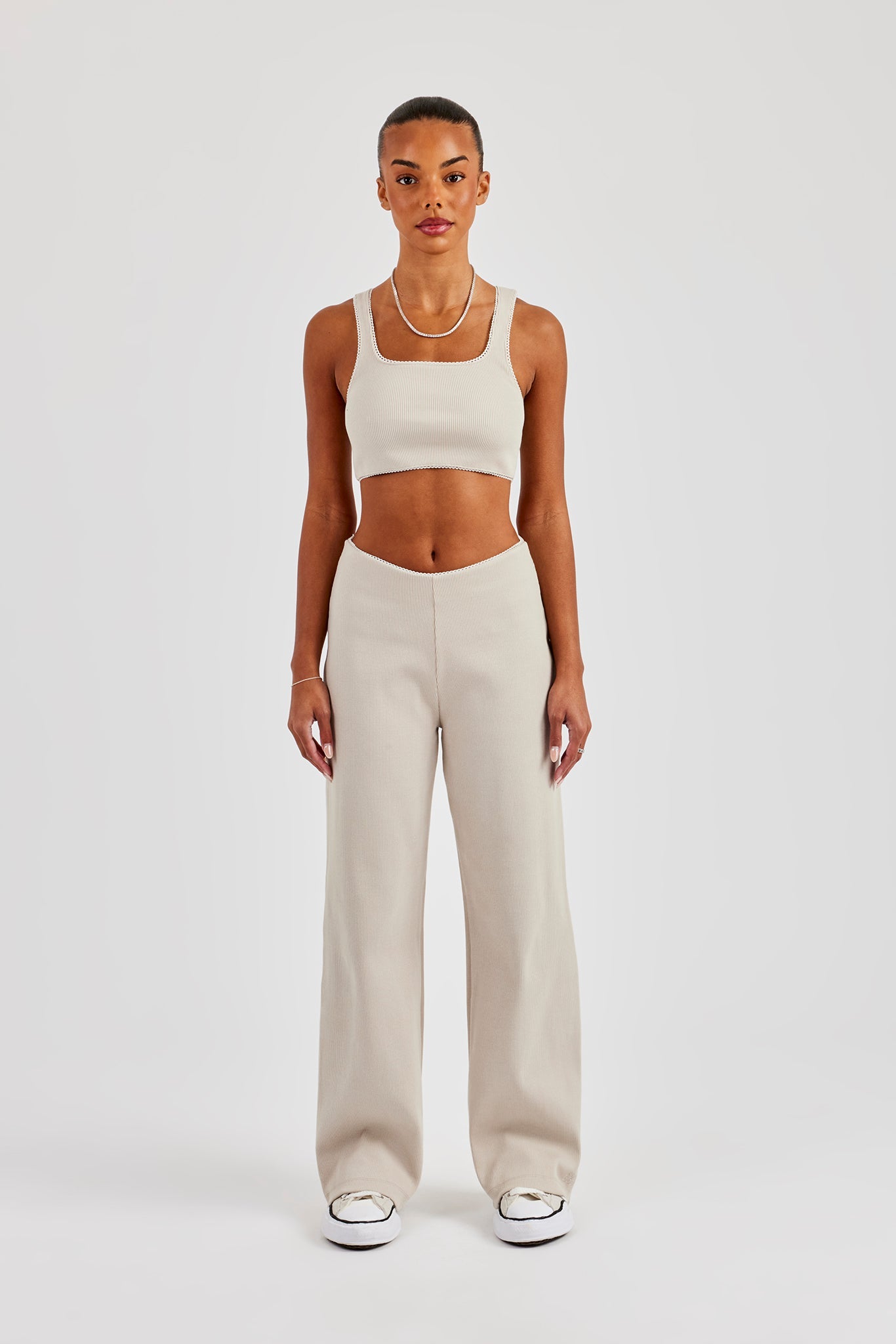 Ribbed Cropped Tank Top & Pant - Stone