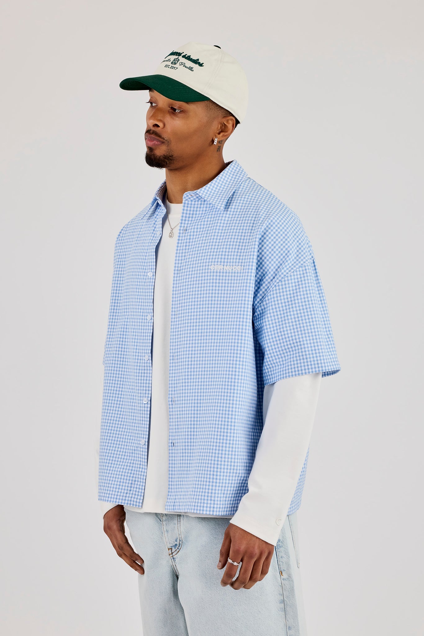 Short Sleeve Check Print Shirt - Blue