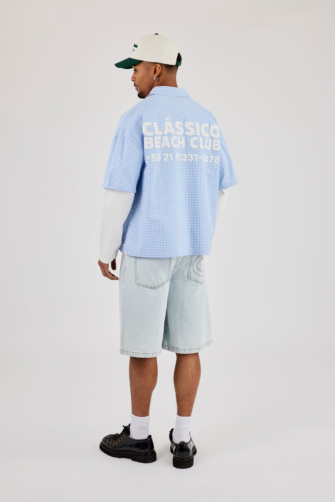 Short Sleeve Check Print Shirt - Blue