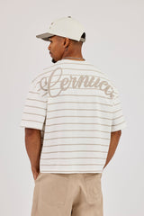 Boxy Stripe Logo T-Shirt - Taupe