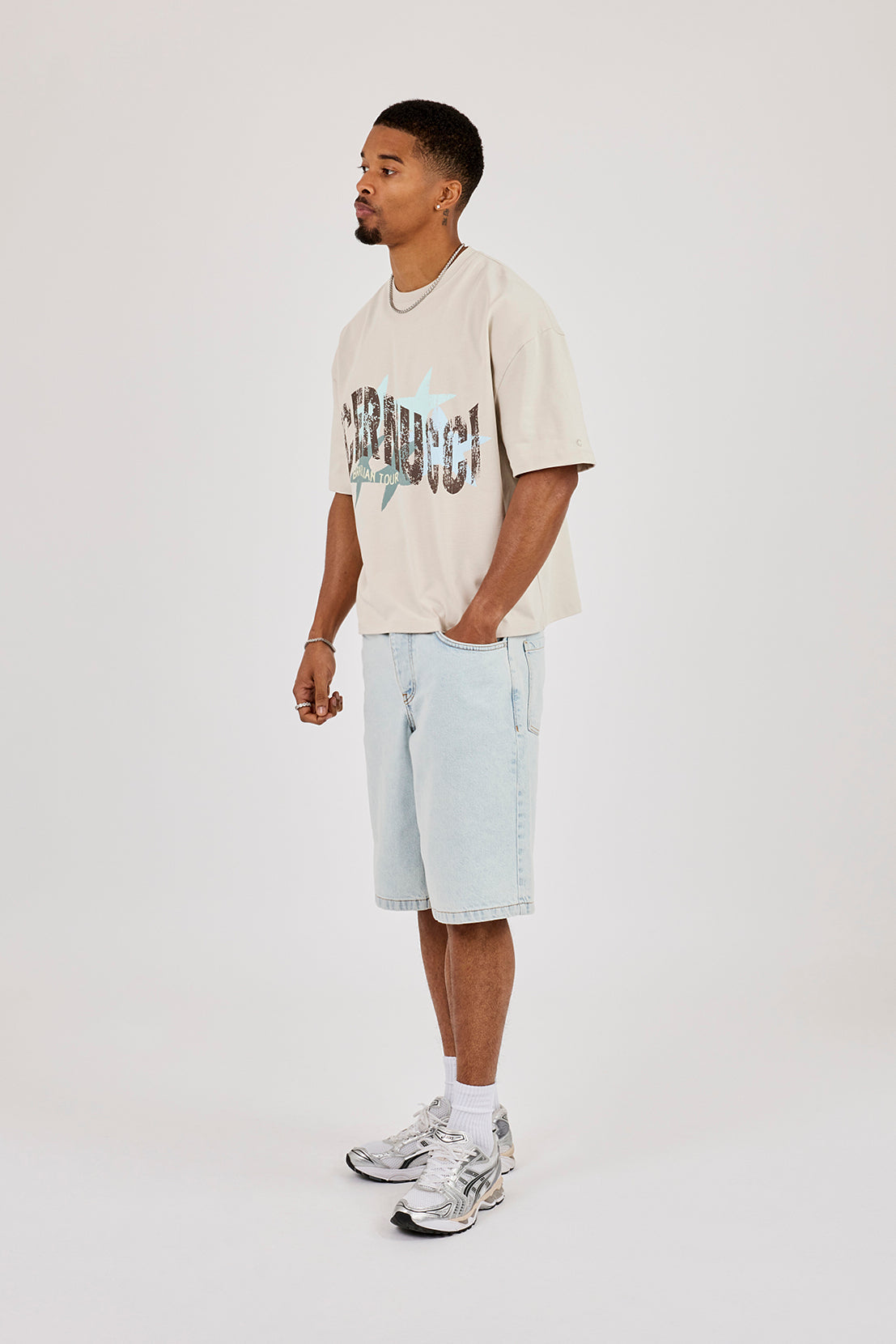 Cracked Cernucci Star Print Boxy T-Shirt - Stone