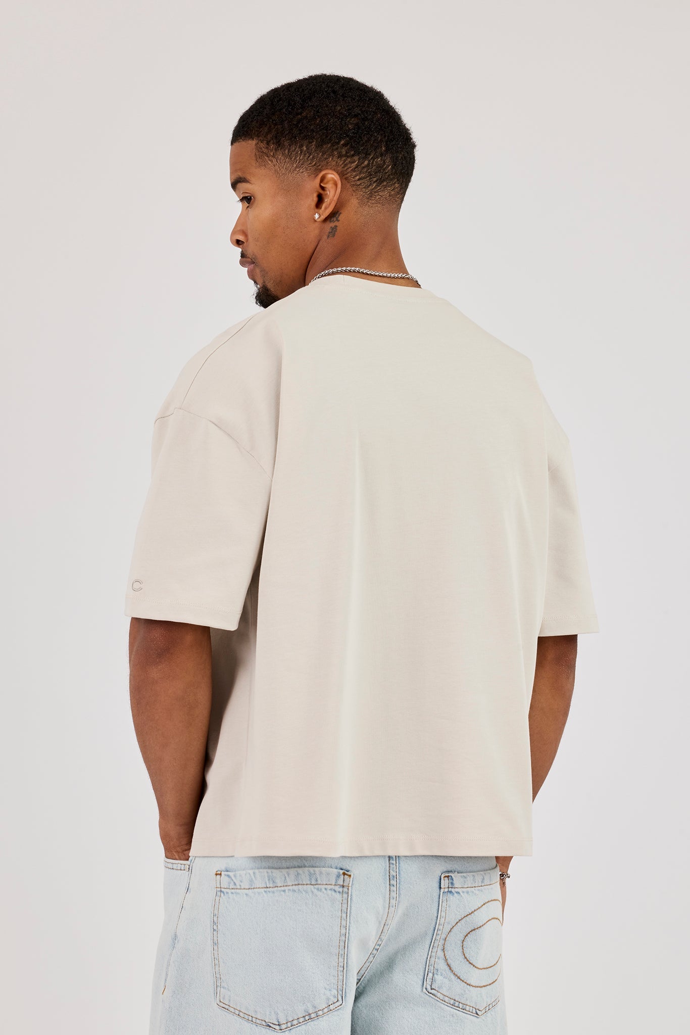 Cracked Cernucci Star Print Boxy T-Shirt - Stone