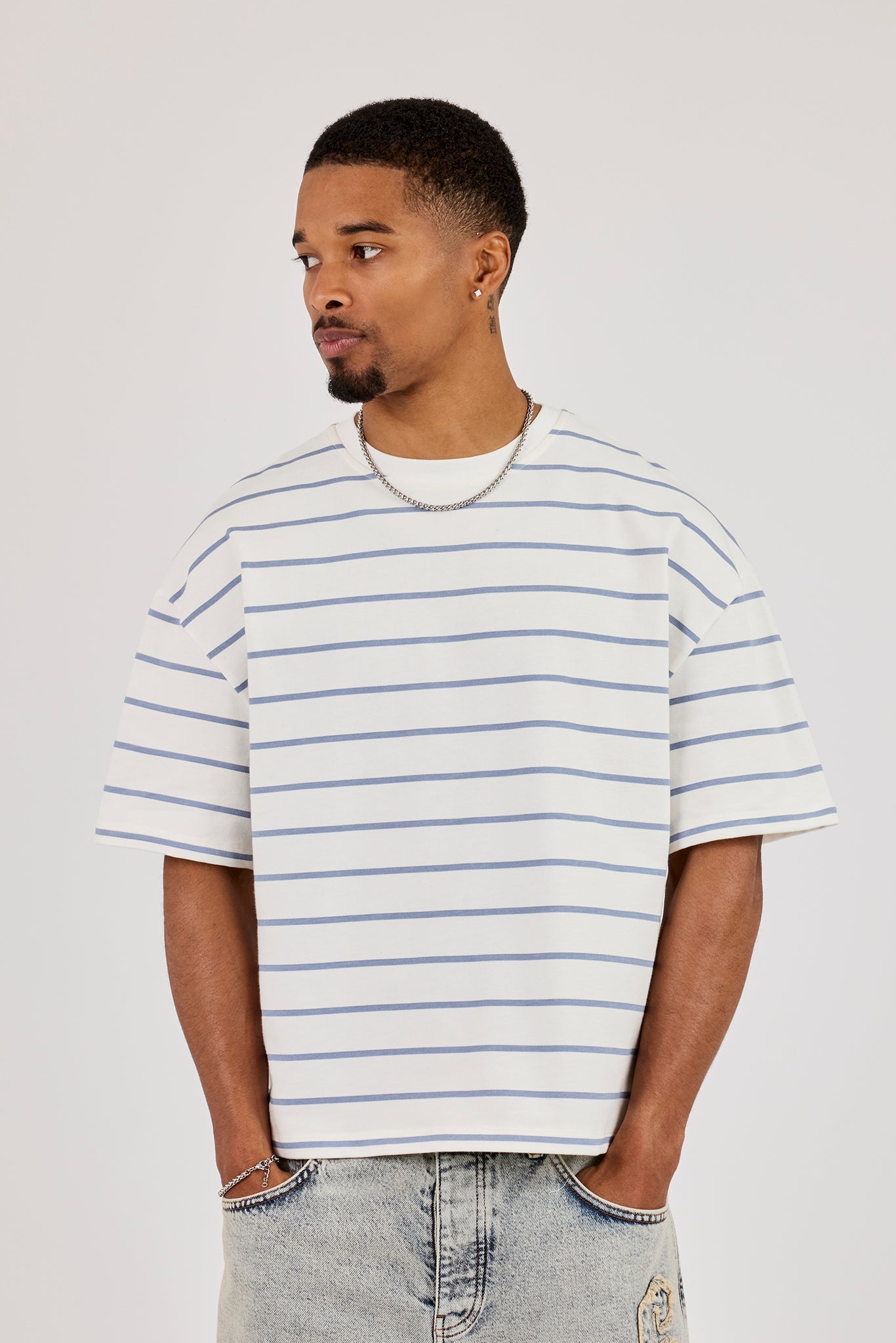 Boxy Stripe Logo T-Shirt - Off White