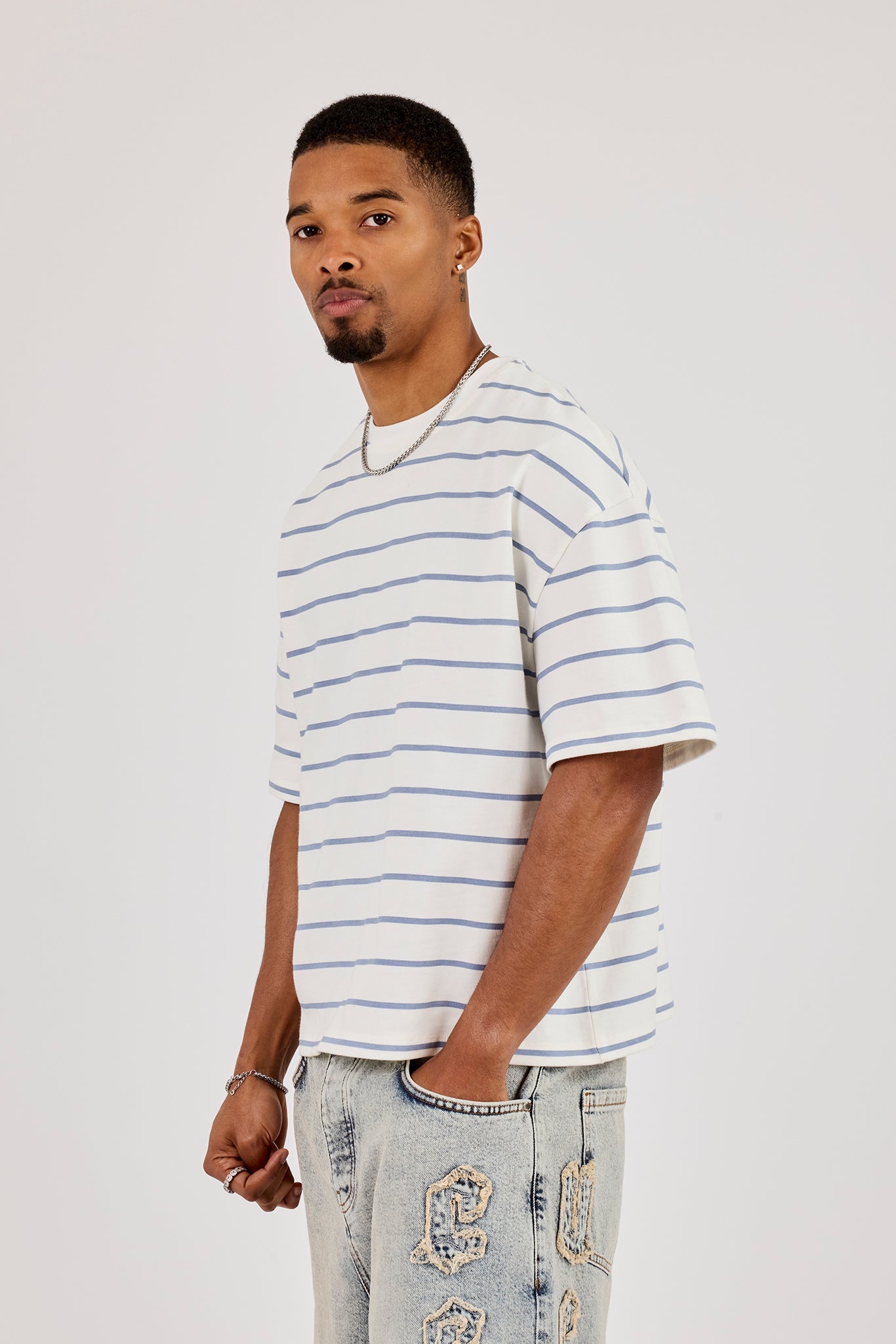 Boxy Stripe Logo T-Shirt - Off White