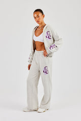 Layered Applique Wide Leg Jogger - Ash Grey