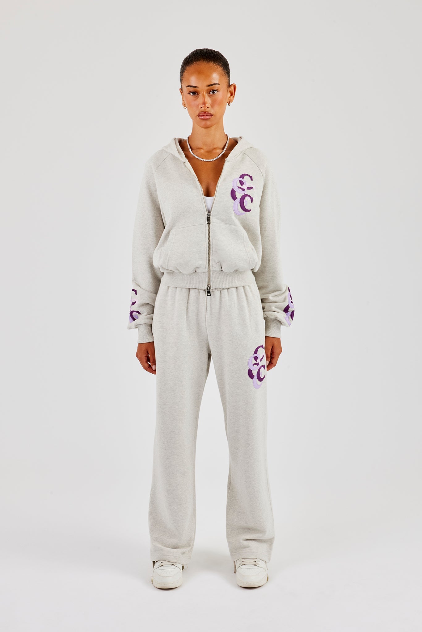 Layered Applique Wide Leg Jogger - Ash Grey