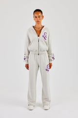 Layered Applique Wide Leg Jogger - Ash Grey