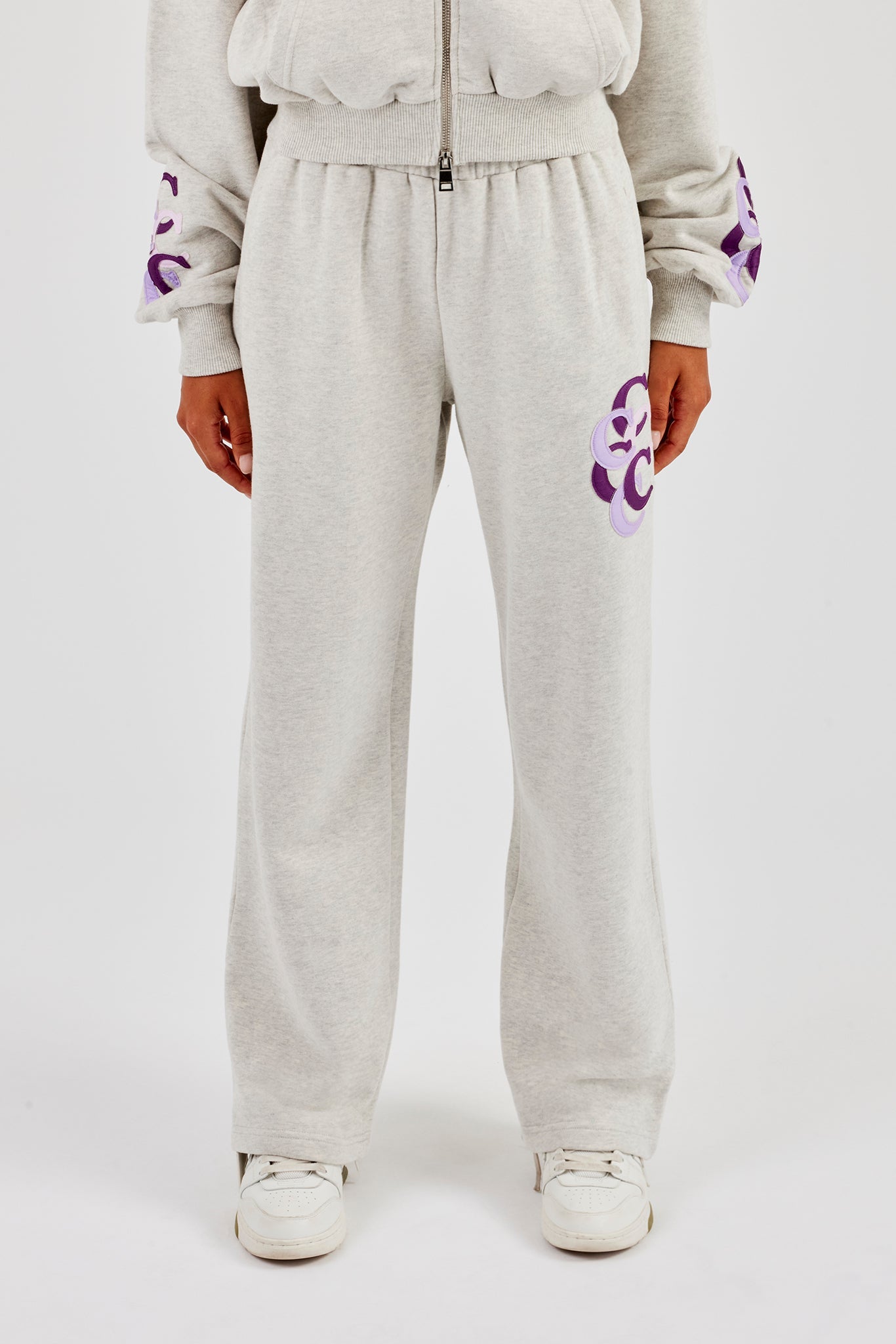 Layered Applique Wide Leg Jogger - Ash Grey