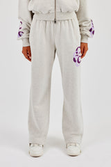 Layered Applique Wide Leg Jogger - Ash Grey