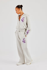 Cropped Layered Applique Zip Hoodie & Wide Leg Jogger - Ash Grey