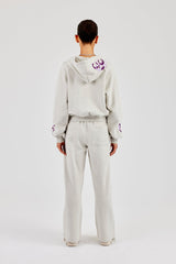 Cropped Layered Applique Zip Hoodie & Wide Leg Jogger - Ash Grey