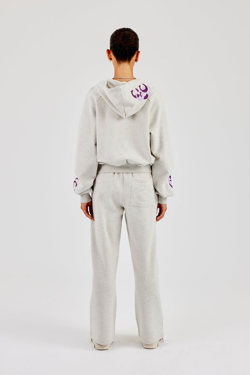 Cropped Layered Applique Zip Hoodie & Wide Leg Jogger - Ash Grey