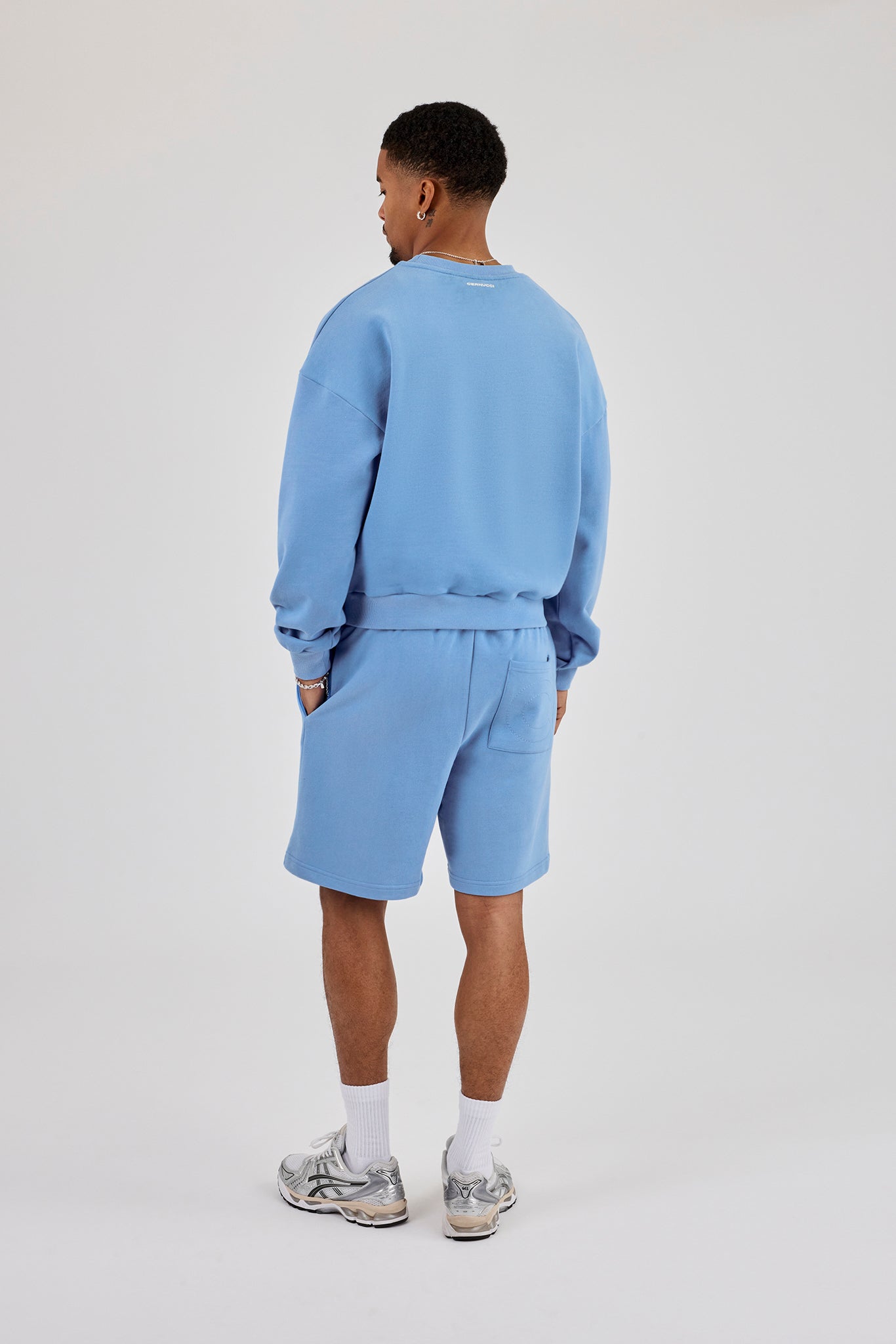 Sweater & Relaxed Jersey Short With Micro Branding - Riviera Blue