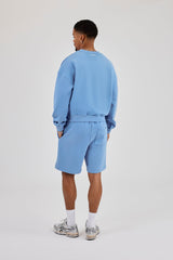 Sweater & Relaxed Jersey Short With Micro Branding - Riviera Blue