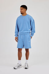 Sweater & Relaxed Jersey Short With Micro Branding - Riviera Blue