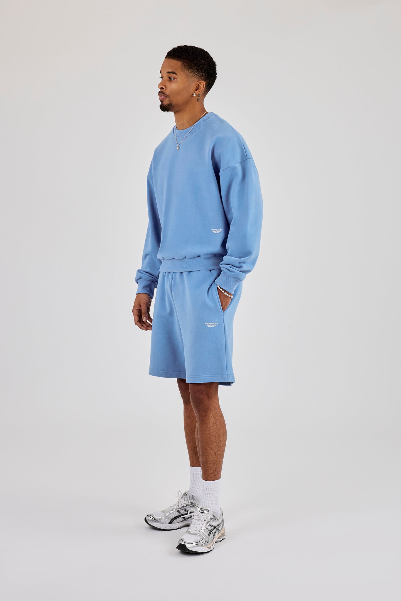 Sweater & Relaxed Jersey Short With Micro Branding - Riviera Blue