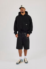Boxy Hoodie With Micro Branding - Black