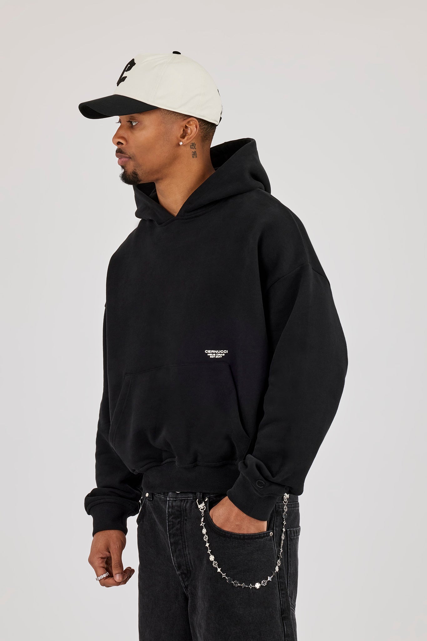 Boxy Hoodie With Micro Branding - Black