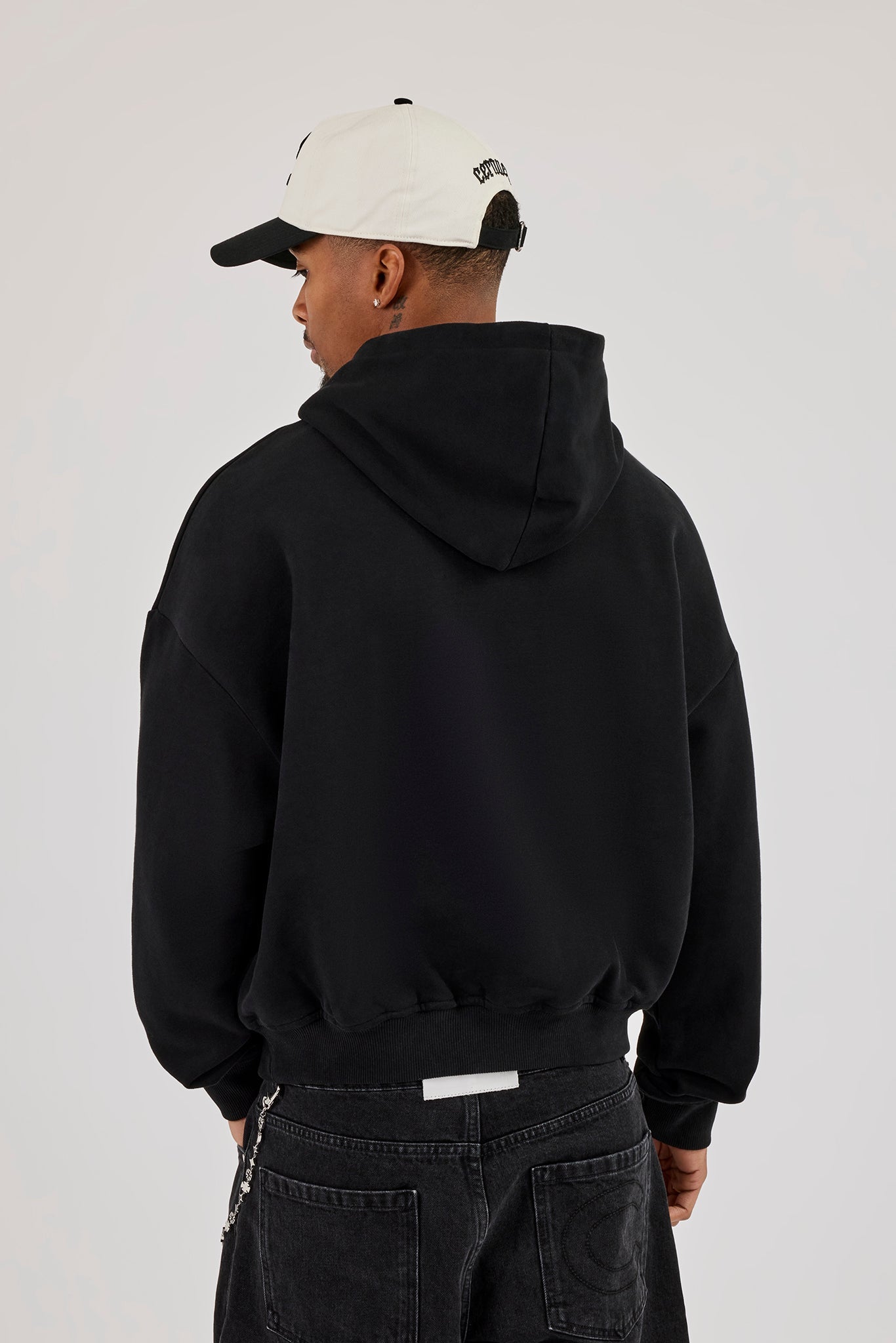 Boxy Hoodie With Micro Branding - Black