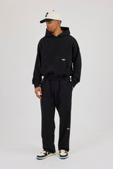 Boxy Hoodie & Relaxed Jogger With Micro Branding - Black