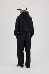 Boxy Hoodie & Relaxed Jogger With Micro Branding - Black