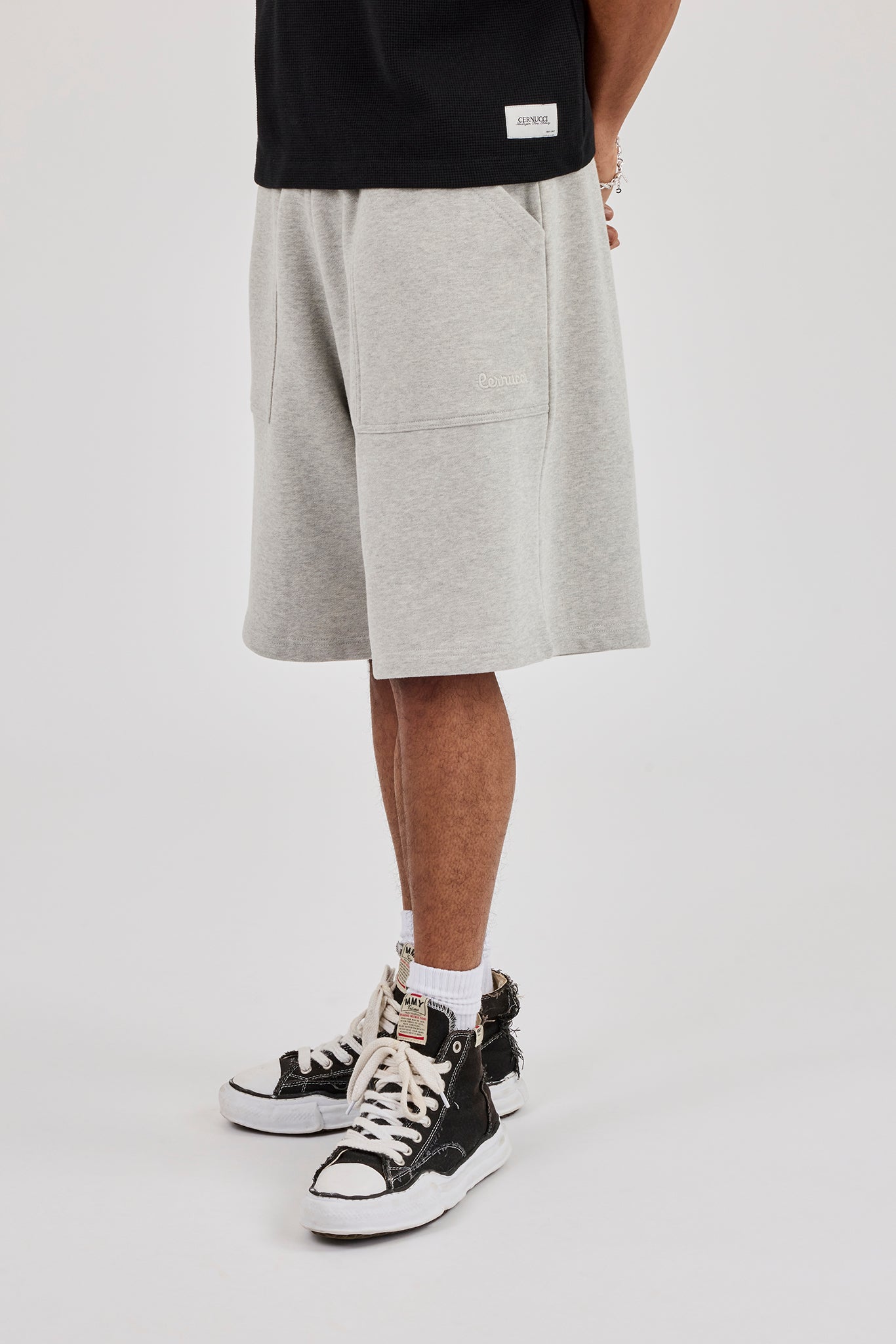 Jersey Jort With Pocket Detail - Grey Marl