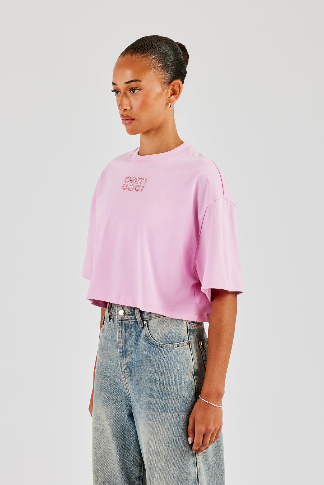 HTH glitter cropped tee ピンク HTH glitter cropped tee ピンク